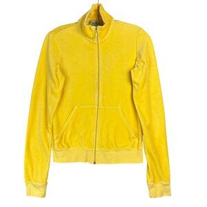 VTG Y2K Juicy Couture Sweatshirt Jacket Women L Yellow Velour Full-Zip USA Made